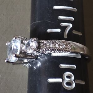 Cubic Zirconia Silvertone Rhodium Plate Engagement Solitaire Ring Size 7 1/2 NEW